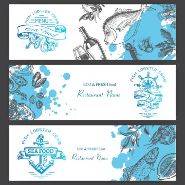 Deniz ürünleri Restoran için ışık skeçler kümesi 