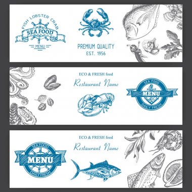 Deniz ürünleri Restoran için ışık skeçler kümesi 