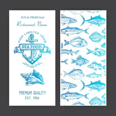 Deniz ürünleri Restoran için ışık skeçler kümesi 