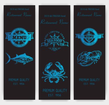 Deniz ürünleri Restoran için karanlık skeçler kümesi 