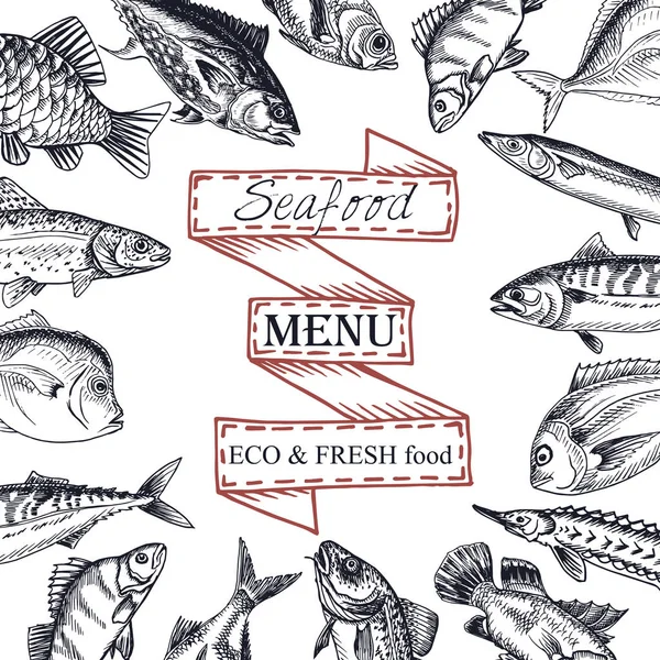 Okładka Menu Restauracji Seafood Jasnych Kolorach — Wektor stockowy