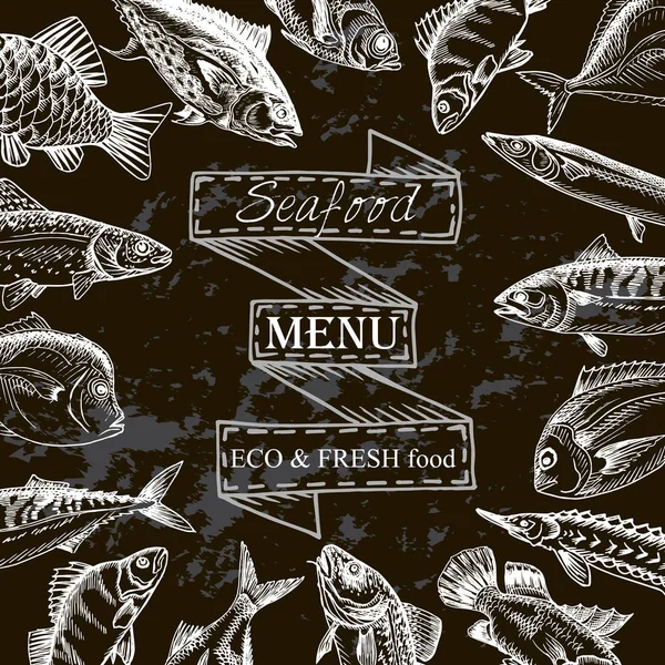 Okładka Menu Restauracji Seafood Ciemnych Kolorach — Wektor stockowy