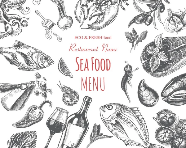 海鲜餐厅用浅色的菜单盖 — 图库矢量图片
