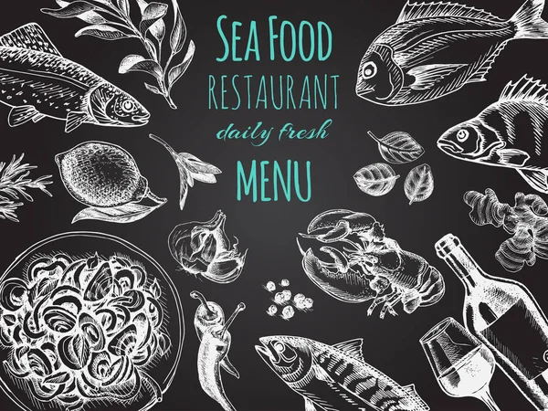 Capa Para Menu Restaurante Frutos Mar Cores Escuras — Vetor de Stock