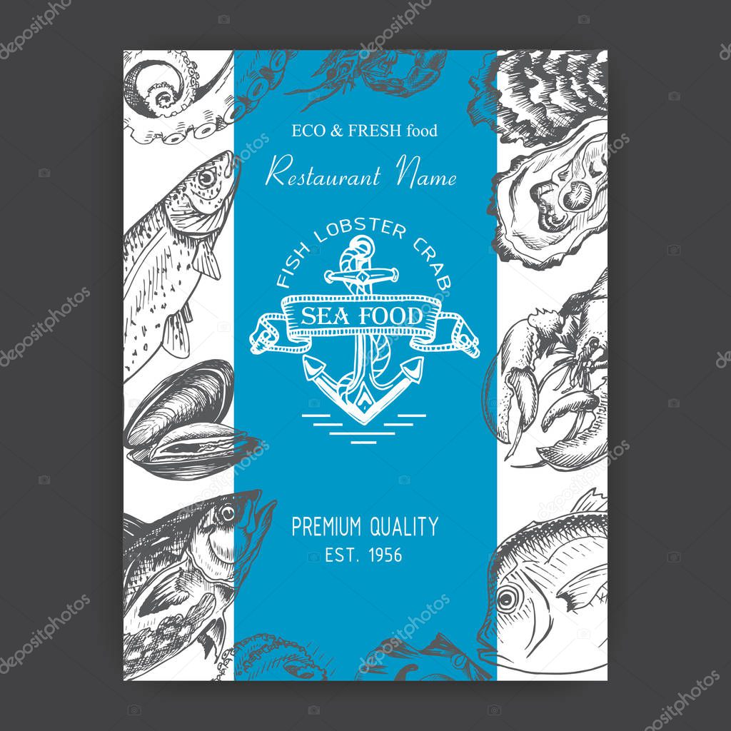 Cover for seafood restaurant menu in light colors 