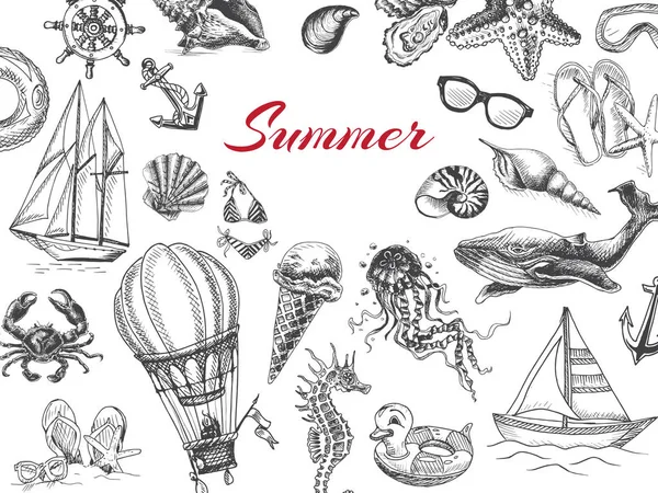 Καλοκαίρι Ρετρό Διακοπές Στη Θάλασσα Λευκό Φόντο — Διανυσματικό Αρχείο