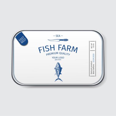 Birinci kalite balık çiftliği ambalajı, vektör illüstrasyonu