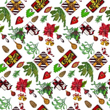 Vektör çizim kroki - tebrik kartları ve tatil tasarım. Vintage Xmas menü. Dekorasyon - kürk ağaç xmas tasarımı için Noel el çekilmiş.