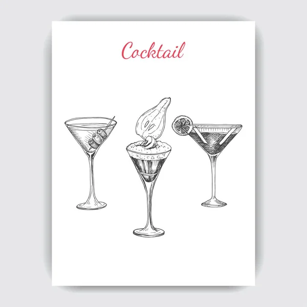 Ensemble Croquis Cocktails Illustration Vectorielle — Image vectorielle