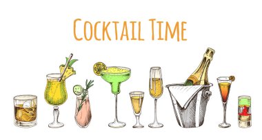 Cocktails sketch set, vector illustration clipart