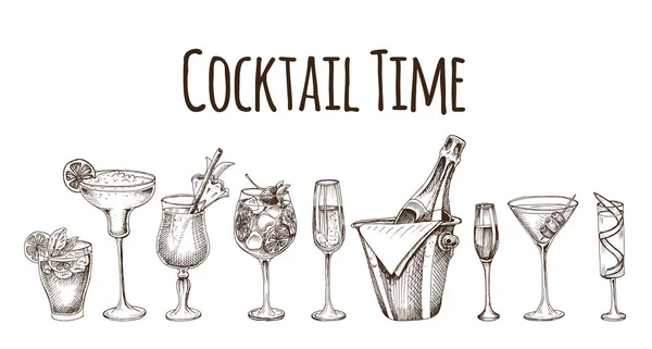 Cocktails Schetsset Vectorillustratie — Stockvector