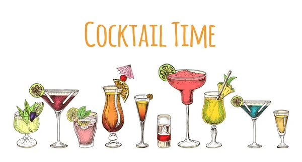 Ensemble Croquis Cocktails Illustration Vectorielle — Image vectorielle