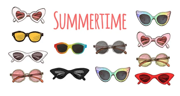 Sunglasses Summer Sketch Set Vector Illustration — Stock Vector