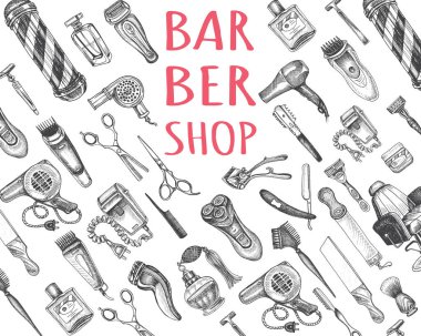 Berber dükkanı için el çizimi çizimi çizimi. Kuaför için Kimlik.