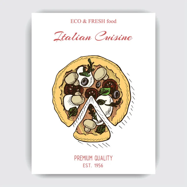 Vector Illustratie Schets Pizza Kaartenmenu Voor Italiaans Restaurant Banner Met — Stockvector