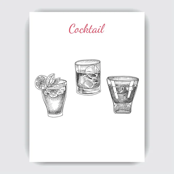 Invitation Coktail Beach Party Illustration Cocktails Sketches — Stock vektor