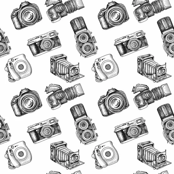 Camera Evolution Sketch Seamless Pattern Vector Illustration Vector Graphics