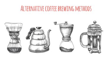vector Illustration with an alternative ways of brewing coffee clipart