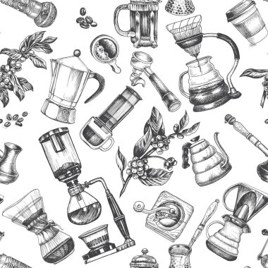 vector Illustration seamless pattern with alternative ways of brewing coffee clipart