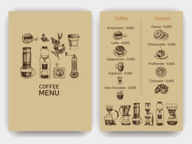 Kahve demlemenin alternatif yollarıyla illüstrasyon. Alternatif kahve demleme yöntemleri çizim vektörü illüstrasyonu