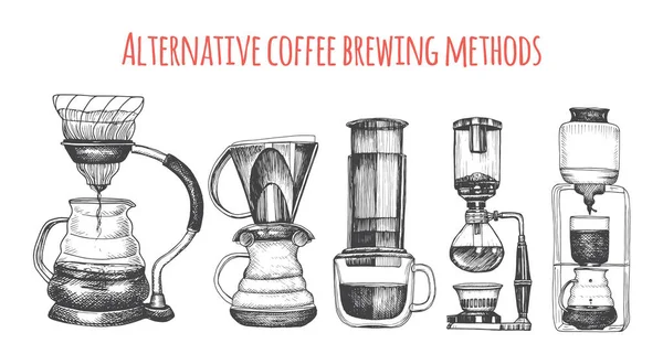 Vector Illustrazione Con Modo Alternativo Preparare Caffè — Vettoriale Stock