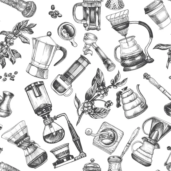 Векторная Иллюстрация Бесшовный Шаблон Альтернативными Способами Варки Кофе — стоковый вектор