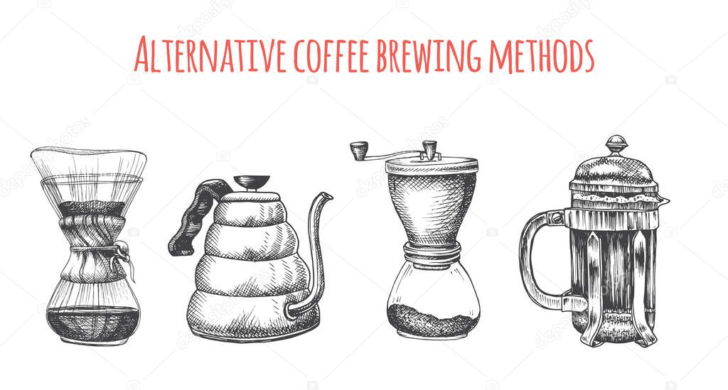 vector Illustration with an alternative ways of brewing coffee
