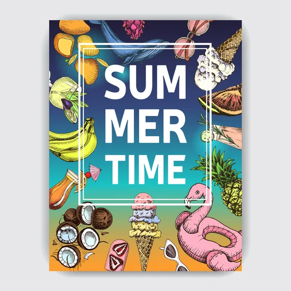 Creative Summertime Banner Hand Drawn Colorful Beach Party Attributes Lettering Royalty Free Stock Illustrations