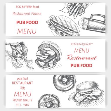 Restoran menüleri için vektör illüstrasyon taslak şablonları