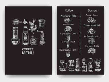 Kahve yapmak için alternatif yollar gösteren kahve dükkânı menüsü