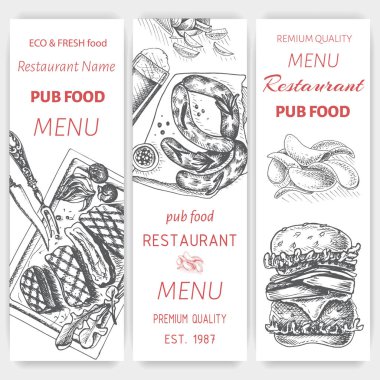 Restoran menüleri için vektör illüstrasyon taslak şablonları