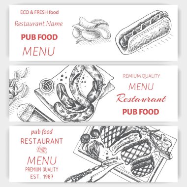 Restoran menüleri için vektör illüstrasyon taslak şablonları