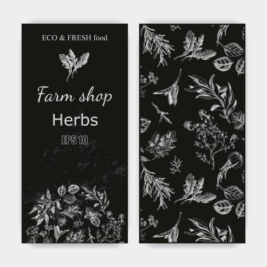 Çeşitli otlarla işletilen kusurlu tarım dükkânı şablonunun vektör çizimi