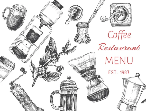 Ilustracja Alternatywnym Sposobem Zaparzania Kawy Alternatywne Metody Parzenia Kawy Szkic — Wektor stockowy