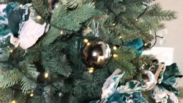 Новорічна ялинка світиться красивими вогнями — стокове відео