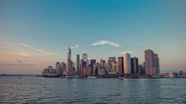 Amazing view of New York City Skyline at sunny day