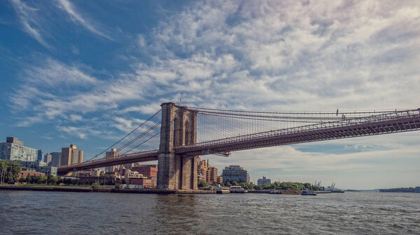 Brooklyn Bridge in New York at sunny day