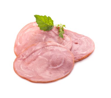 beyaz zemin üzerine jambon füme.