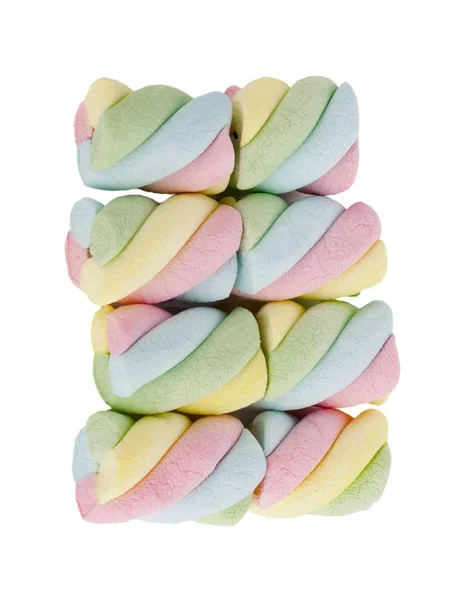 Caramelos de malvaviscos coloridos aislados sobre fondo blanco —  Fotos de Stock