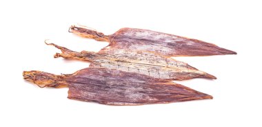 Beyaz arkaplanda kurumuş mürekkep balığı