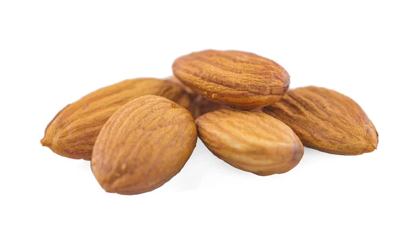 Closeup of almonds, an isolated on the white background, clippin — Stock Photo, Image