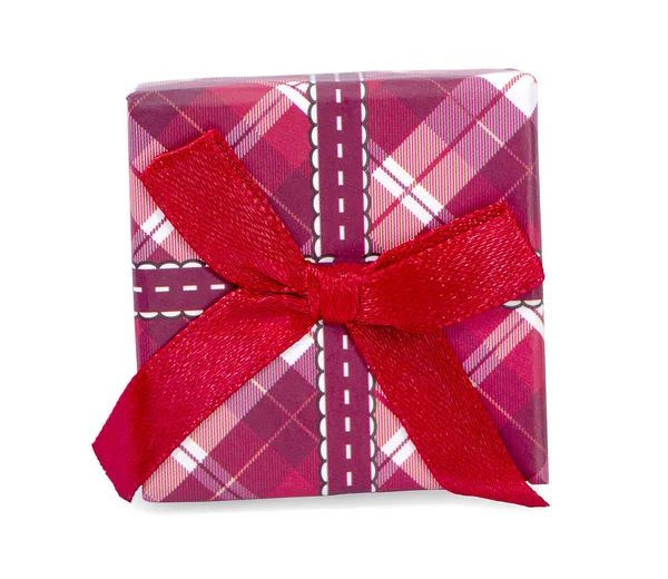 Decorative gift box with red bow an isolated — Stock Photo, Image