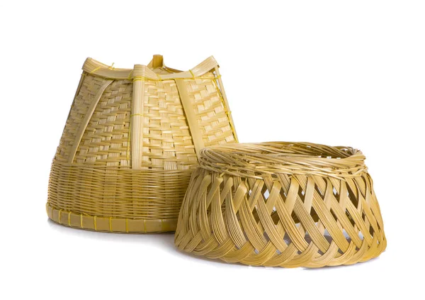 Empty wicker picnic basket an isolated on white background — Stock Photo, Image