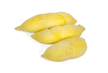 Yeşil yapraklı durian tropikal meyvesi beyaz arka planda izole edilmiş.