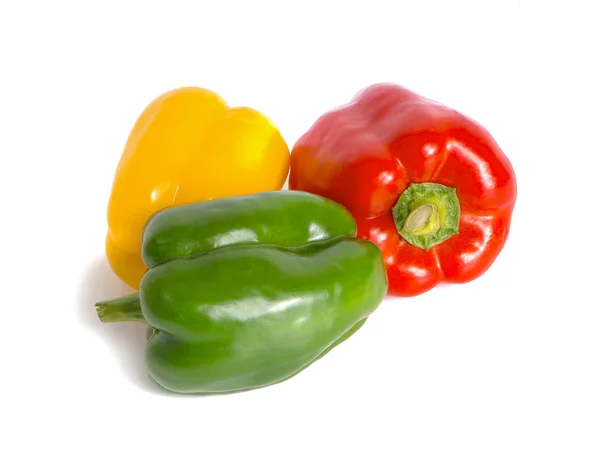 Verdure fresche Tre dolci Red, Yellow, Green Peppers an isola — Foto Stock