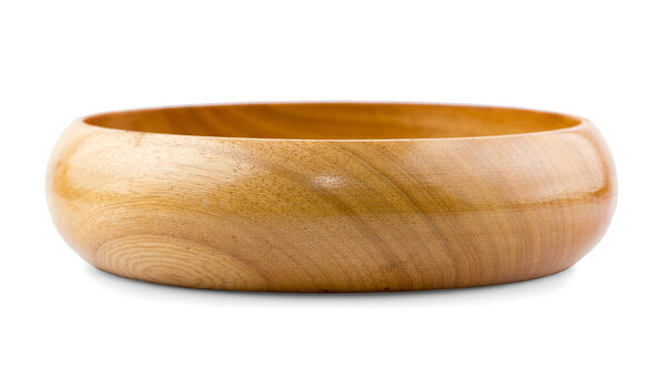 Single Wooden bowl an isolated on white background