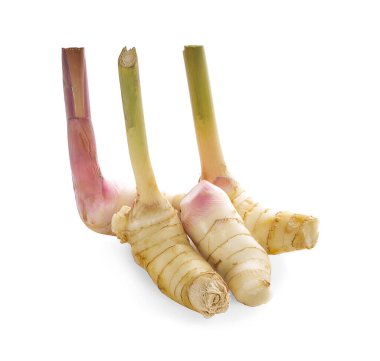 Galangal beyaz arkaplanda izole edilmiş.