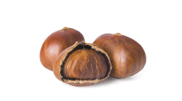 Castagne Una Castagne Dolci Arrosto Isolata Sfondo Bianco — Foto Stock