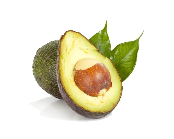 Aguacate Con Hoja Aislado Blanco Clipping Path —  Fotos de Stock