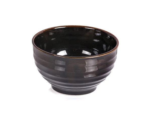 老式陶瓷碗 空棕色碗 白色背景 有剪切路径 — 图库照片